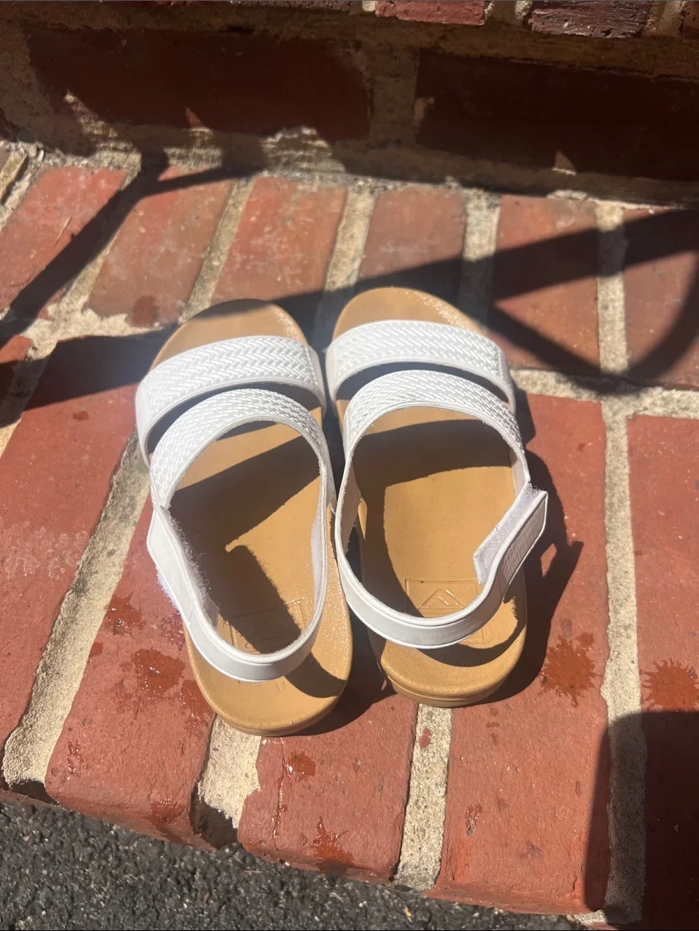 Reef Kids White Strappy Slingback Sandals with Tan Footbed